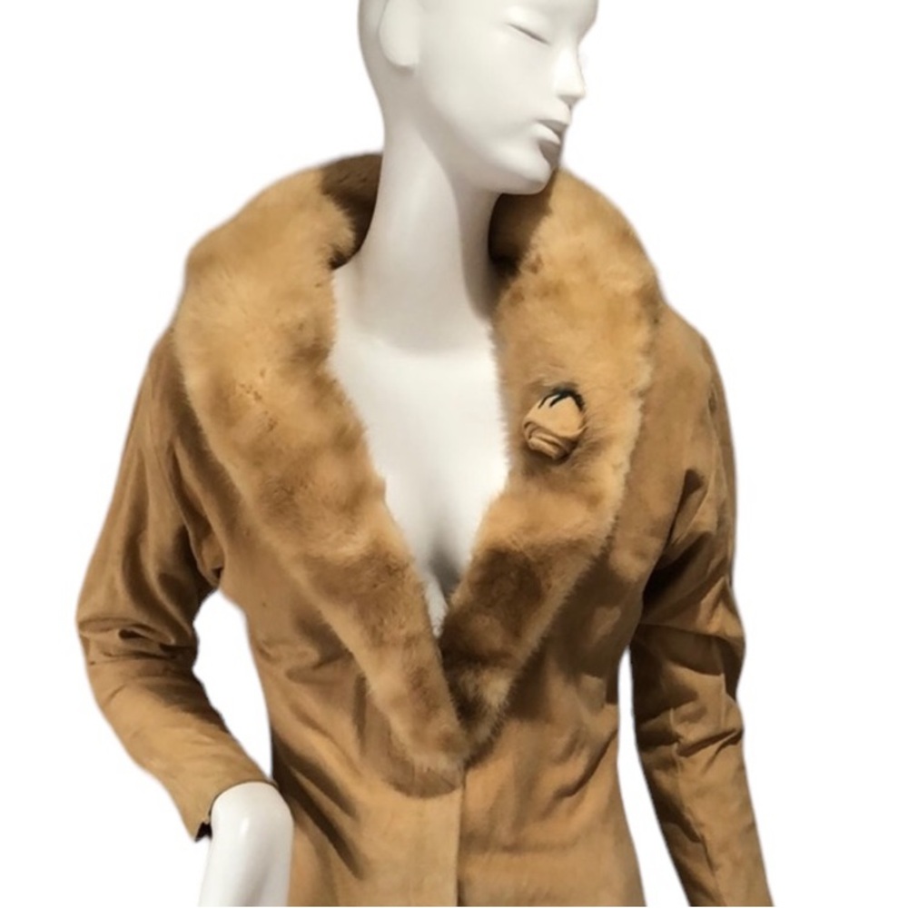 Vintage mink collar chamois suede jacket